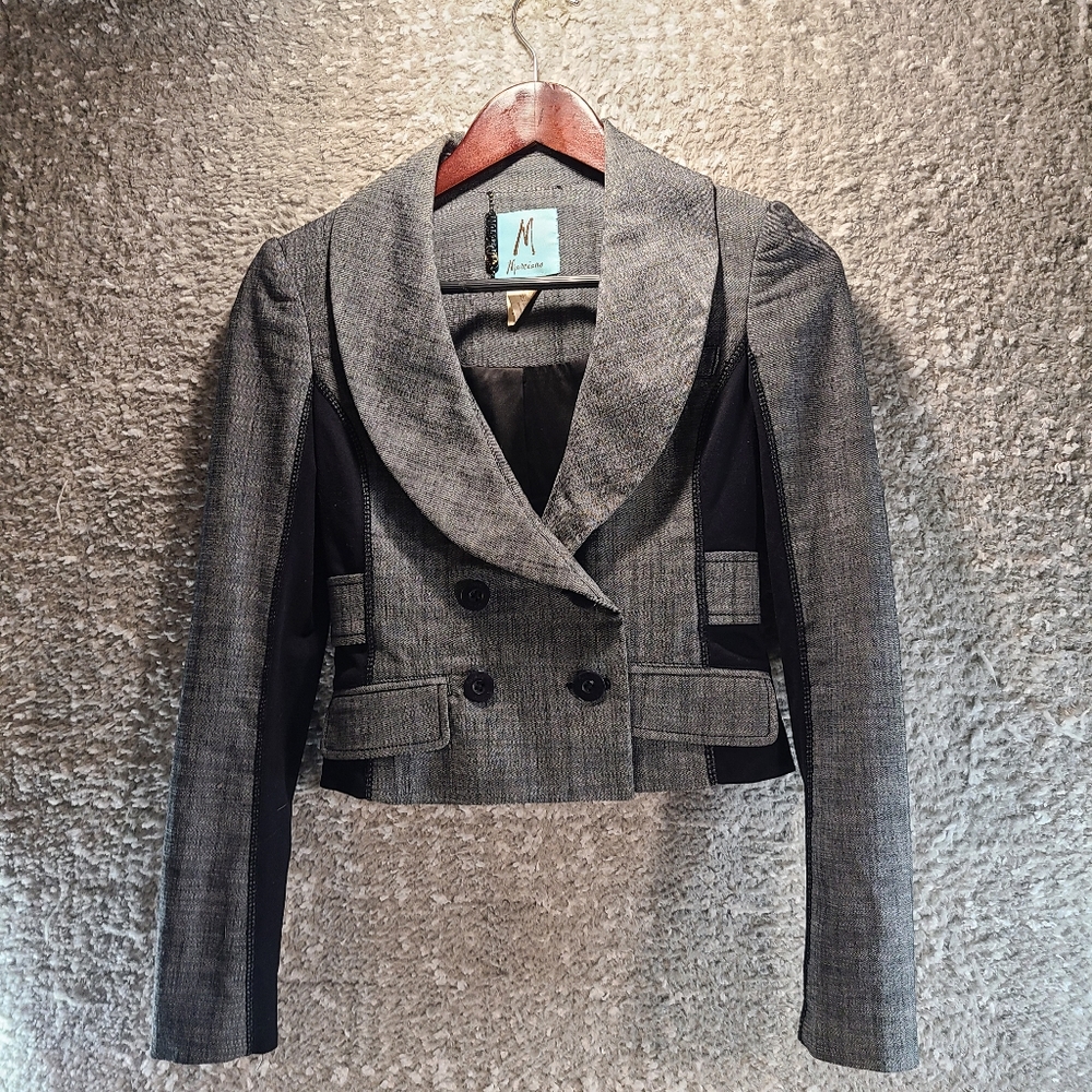 Marciano Women Cropped Blazer Gray Black Size 0‎ Lined Polyester Cotton